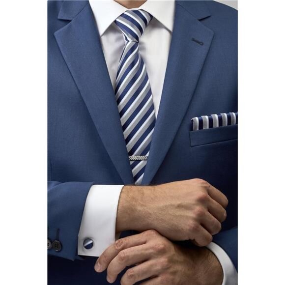 Premium Men’s Gift Tie Set Silky Necktie Pocket Squares Tie Clips Cufflinks - Picture 4 of 8